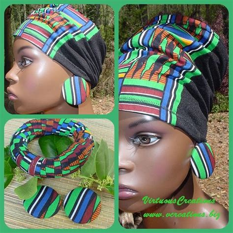 Color Blocked African Kente Print Headband Headtube With Coordinating