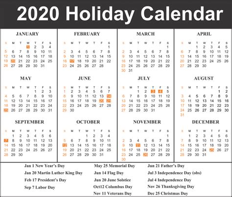 2020 Printable Calendar With Holidays Calendar Templates