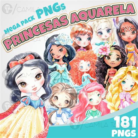 Kit Digital Princesas Disney Aquarela Pague 1 Leve 3 No Elo7 Camila