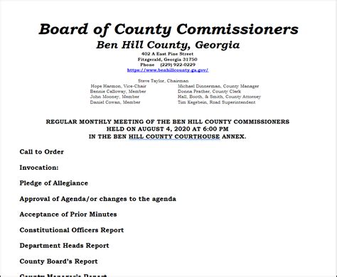 County Commission Meeting August 2020 Ben Hill County