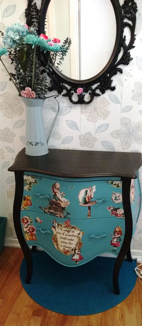Little Dresser With Alice In Wonderland Cutouts Using Mod Podge Baby