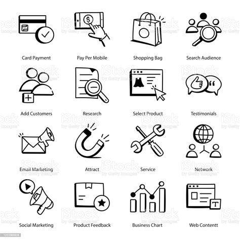 Pack Of Business And Marketing Doodle Icons Stock Illustration
