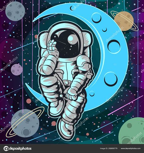 Astronaut Sitting Moon Vector Illustration Stock Vector Image By ©igede