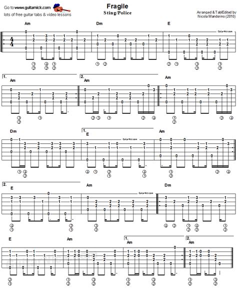 Music Notes Of Fragile With Images Guitar Tabs Fingerstyle Guitar