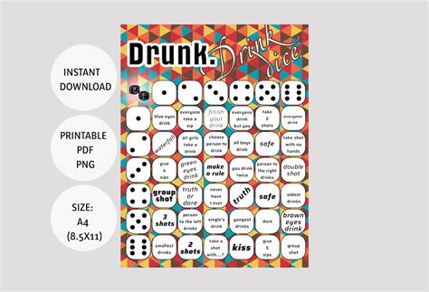 Drunk Dice Drinking Games For Adults Alcohol Game Printable Pdf