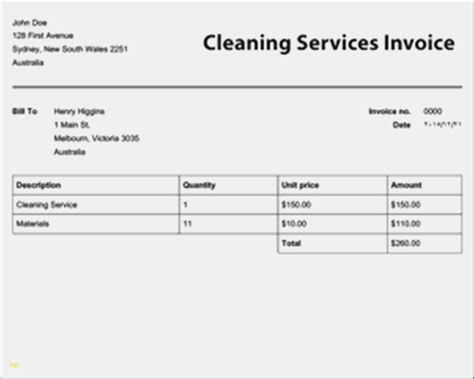 Cleaning Service Invoice Template Excel