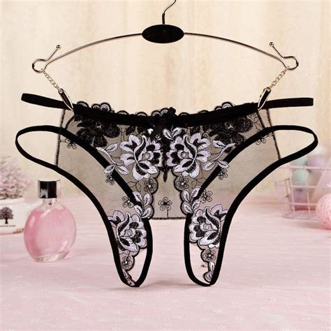 Open Crotch Thong See Through Panties Mesh Embroidery Thong Etsy