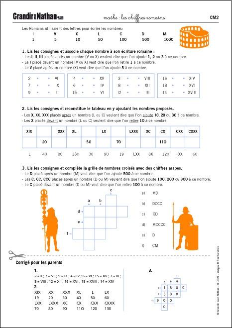 Les chiffres romains - Exercices en CM2 | Grandir avec Nathan