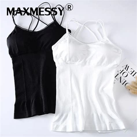 Maxmessy Deep V Underwear For Women Camisoles Sexy Tank Top Padded Back Cross Seamless Body