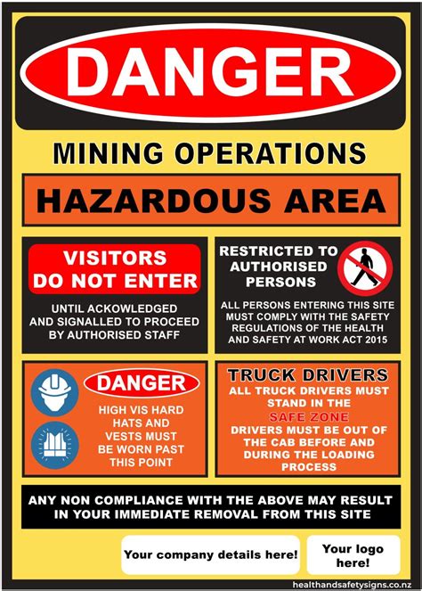 Mining Operations Hazardous Area Danger Sign Health And Safety Signs
