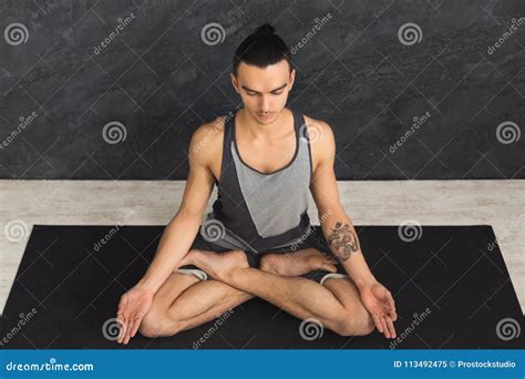 Young Man Practicing Yoga Relax Meditation Pose Stock Image Image Of