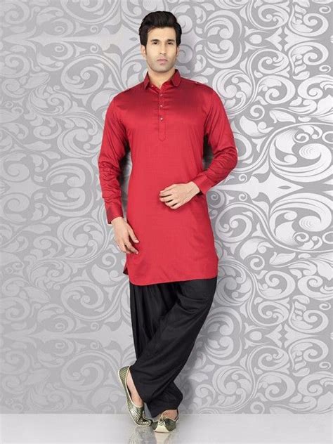 Classy Plain Red Black Cotton Pathnai Suit Plain Pathani Maroon