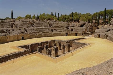 View From Above On The Roman Amphitheatre At Italica Roman City In The