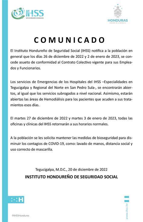 En estas fechas no habrá atenciones en el IHSS por feriados del 25 de