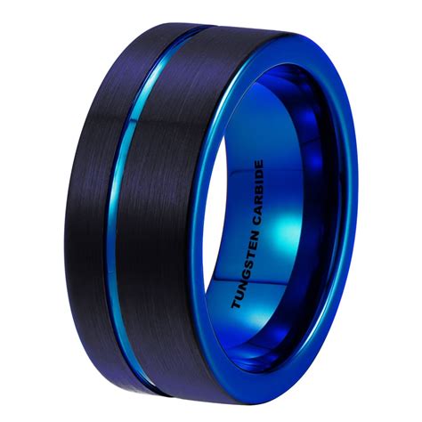 8mm Blue Black Tungsten Wedding Ring For Men