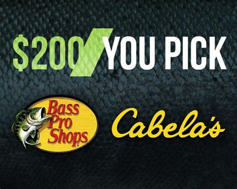This bass pro shops gift card is redeemable for merchandise, food and beverages only at purchase or use of this card constitutes acceptance of the bass pro shops gift card terms & conditions, found at www.basspro.com/giftcardterms, including binding arbitration and your waiver. $200 Bass Pro or Cabela's Gift Card Sweepstakes