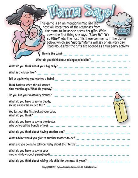 Each one is unique so guests are sure to have a blast playing something new. Funny Baby Shower Games: Mama Says Accidental Baby Shower ...