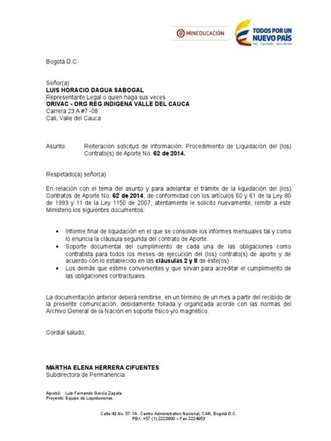 Cartas Reiteración De Solicitud De Documentos Liquidación Bogotá
