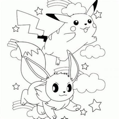 Coloriage Pokémons Pikachu Et Evoli Sous Les Nuages Et Dessin Gratuit à