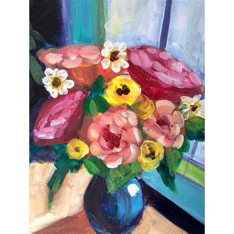 Contemporary Floral Still Life Painting On Canvas Chairish