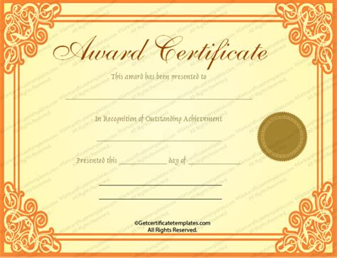 Gold Award Certificate Template For Word