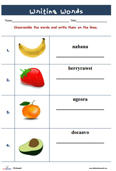 Kindergarten word problems worksheets kindergarten students will be introduced to the concept of word problems with this set of worksheets they will problems addition and subtraction kindergarten word problems pdf here is a sneak peek into the pdf file you'll find one math problem per page so you. Printable unscramble words Worksheets - EduMonitor
