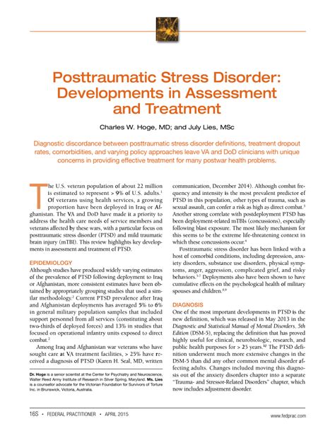 Pdf Posttraumatic Stress Disorder Development Of Assessments And Treatment