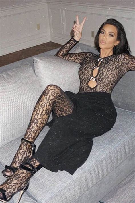 Kim Kardashian Flaunts Killer Body In See Through Lace Bodysuit Ok Magazine