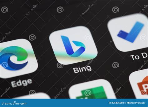 Microsoft Bing Icon Mobile App On The Screen Smartphone Iphone Closeup