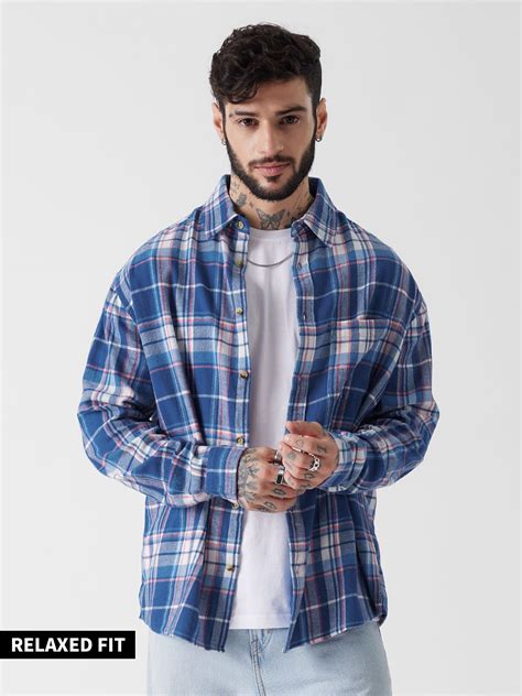 Buy Plaid Blue Pink And White Men Utility Shirt Online