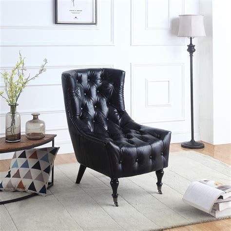 Classic Tufted Faux Leather Shelter Wing Living Room Chair Accent