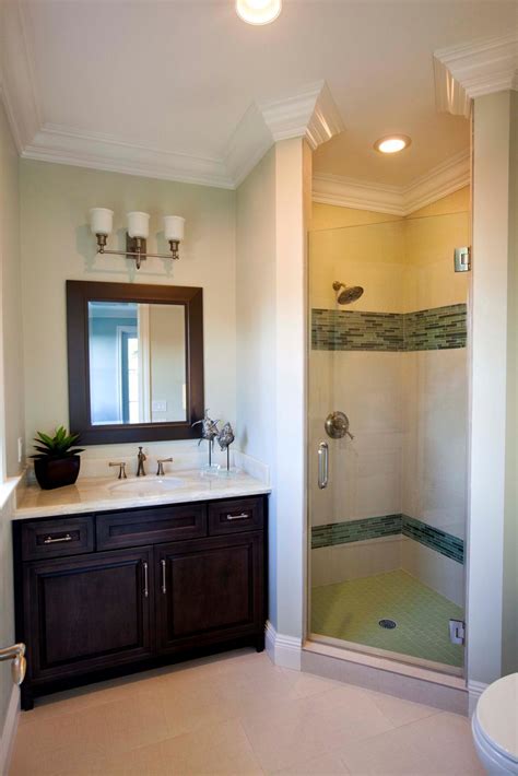 Soft Green Guest Bathroom With Walk In Shower Hgtv