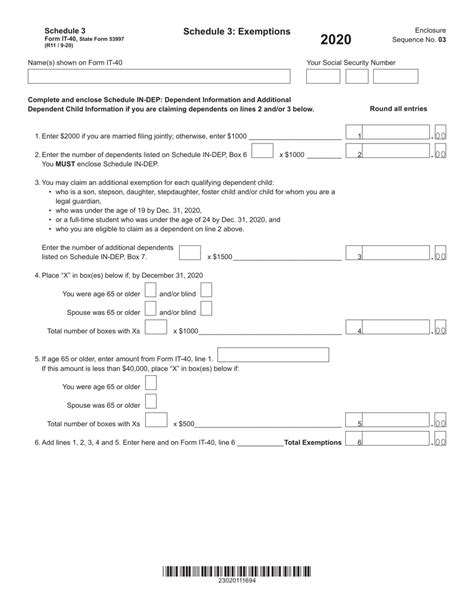 Form It 40 State Form 53997 Schedule 3 2020 Fill Out Sign Online