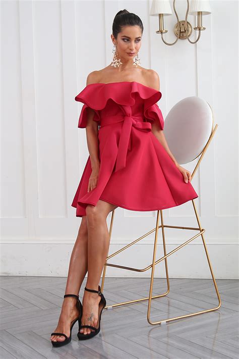 Ruffled Off Shoulder Red Party Dress On Luulla
