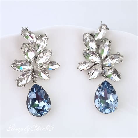 Sapphire Light Blue Statement Earrings Large Crystal Etsy Blue