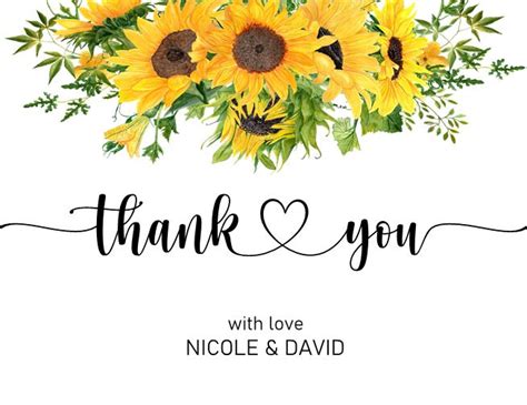 Personalized Fall Sunflower Thank You Card Folded Etsy