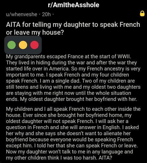 Am I The Asshole On Twitter Aita For Telling My Daughter To Speak French Or Leave My House