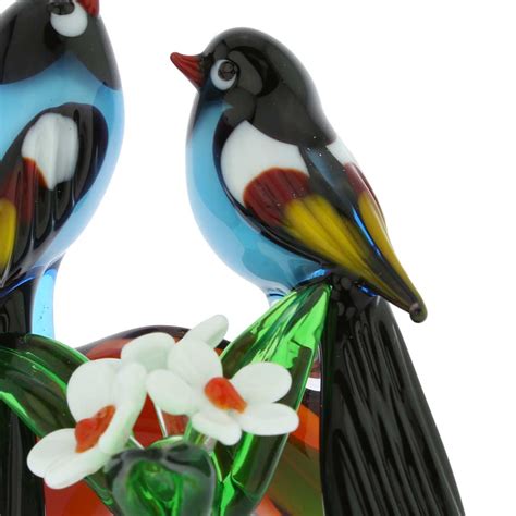 Murano Sculptures Murano Glass Birds On A Low Branch Blue
