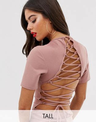 Missguided Tall Lace Up Back Bodysuit In Nude ASOS