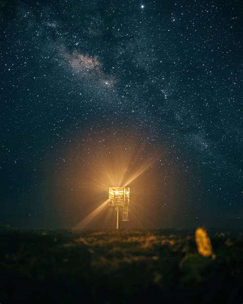 Lighthouse Lantern Light Stars Night Sky Dark Hd Phone Wallpaper