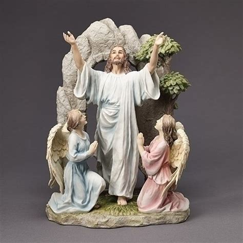 Risen Lord Statue Christ And 2 Angels Soft Hues Resin 42657 Fc