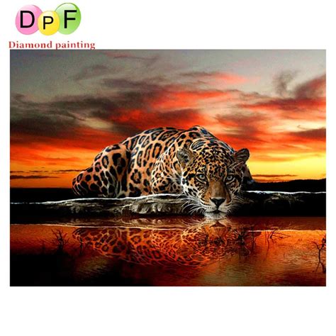 Dpf 5d Diy Diamond Leopard Painting Diamont Painting Square Full Animal
