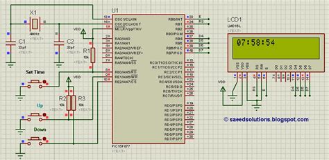 This circuit diagram is a simple digital revolution counter. PIC16F877 based controllable digital clock using LCD display (Code+Proteus simulation)