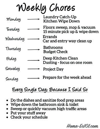 Cleaning , hard , rods , takes , two. Weekly Chore Schedule - Home Ec 101