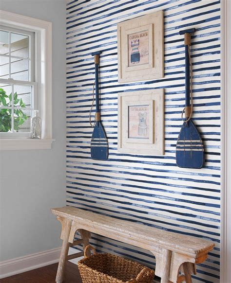 Watercolor Stripes Blue Peel And Stick Fabric Wallpaper Repositionable