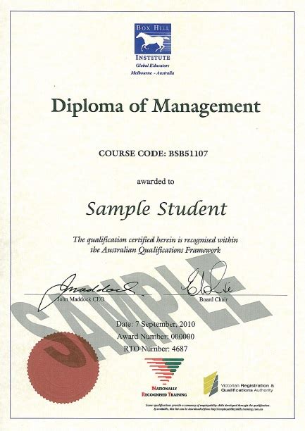 Sample Diploma Diploma In Management Boxhill Institute