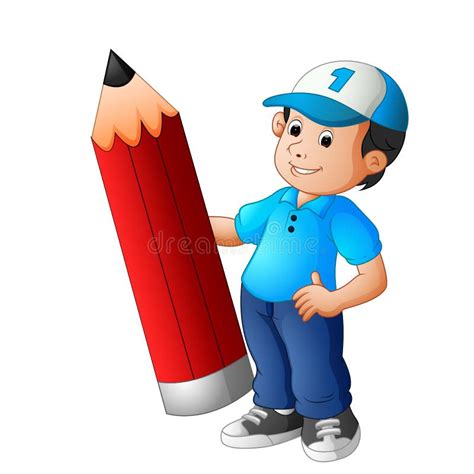 Boy Holding Big Pencil Stock Vector Illustration Of Joyful 108440362