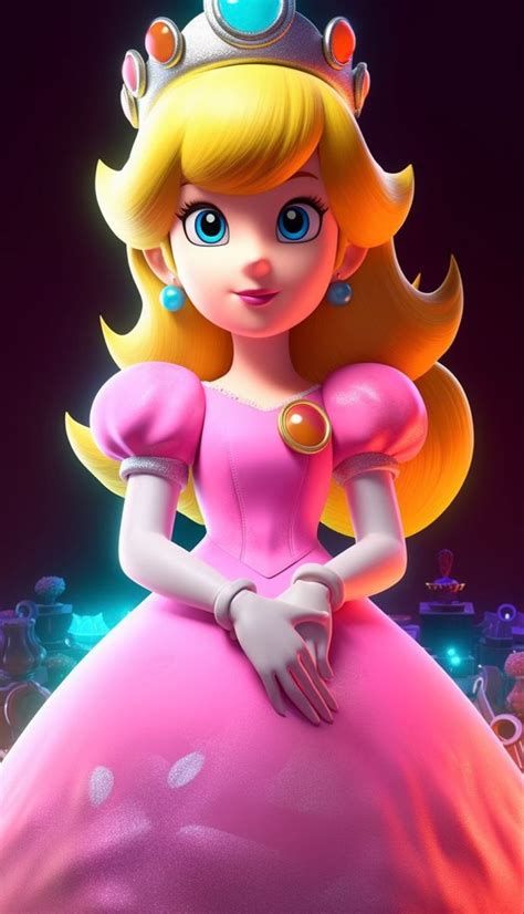 The Princess Peach From Mario Kart Is Wearing A Tiara And Dress With