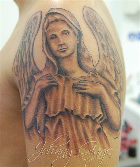 Black And Grey Angel Tattoo Tattooed By Johnny At The Tat Flickr