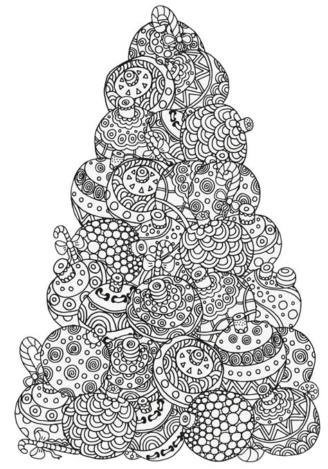 Christmas Tree Made Of Baubles Colouring Page Adult Coloring Pages